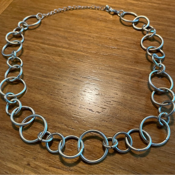 Interlocking Circles Chunky Necklace Brushed Gold Adjustable Links - Picture 1 of 3